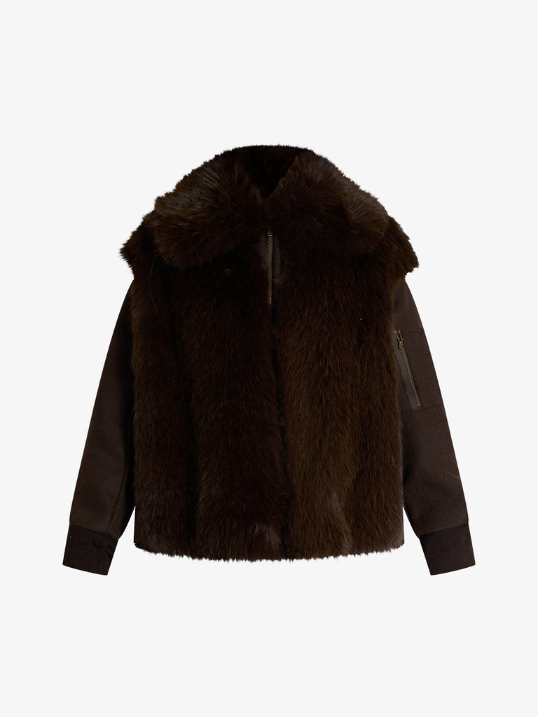 SOUVENIR giubbotto doppio tessuto donna marrone lana