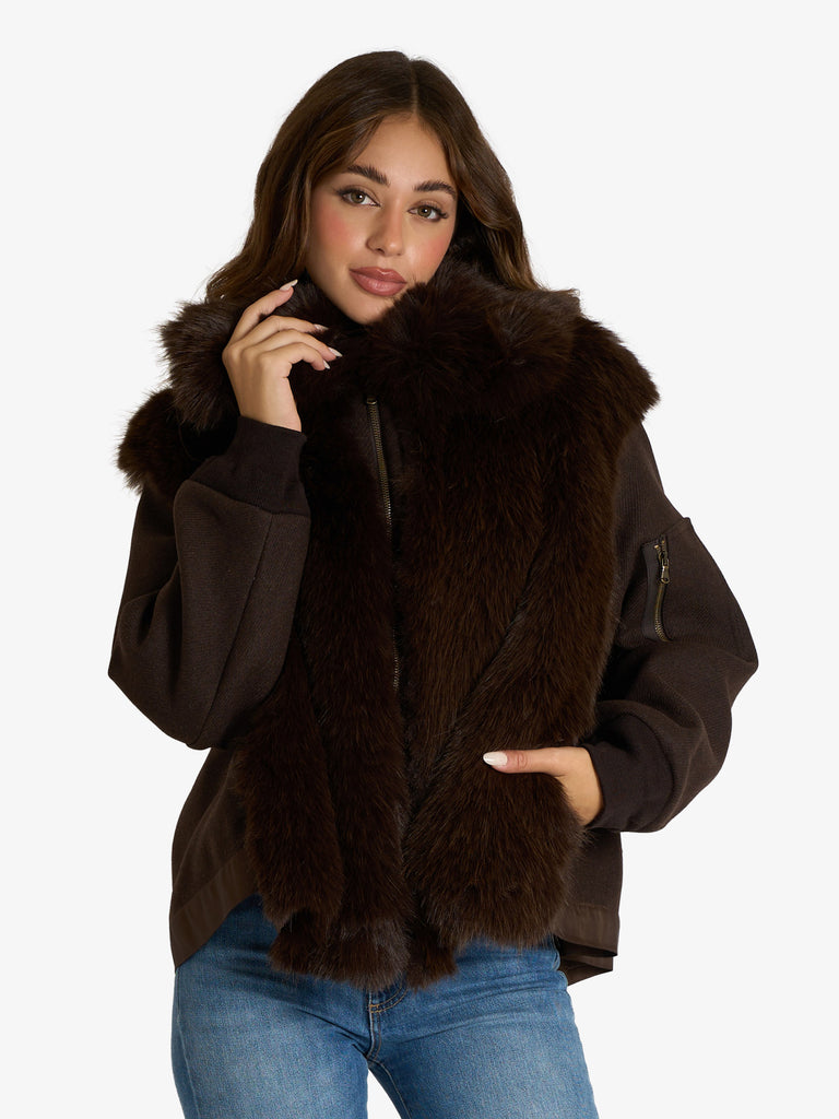 SOUVENIR giubbotto doppio tessuto donna marrone lana