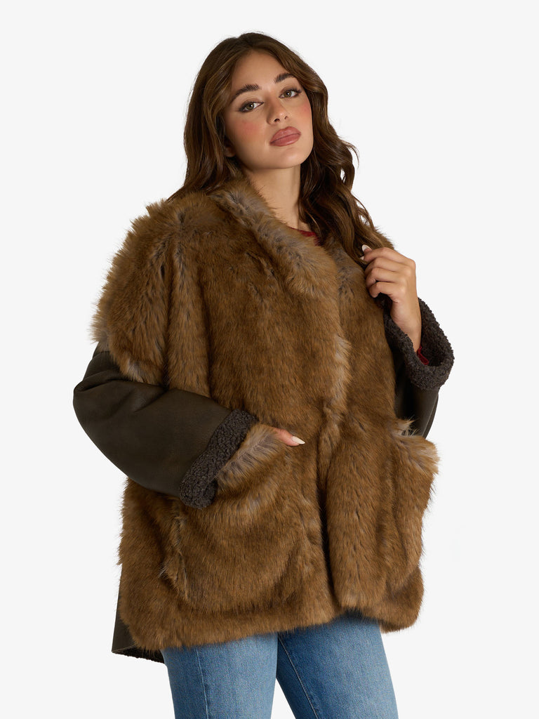 SOUVENIR pelliccia doppio tessuto donna verde