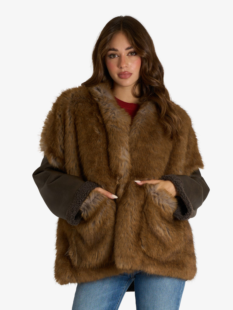 SOUVENIR pelliccia doppio tessuto donna verde