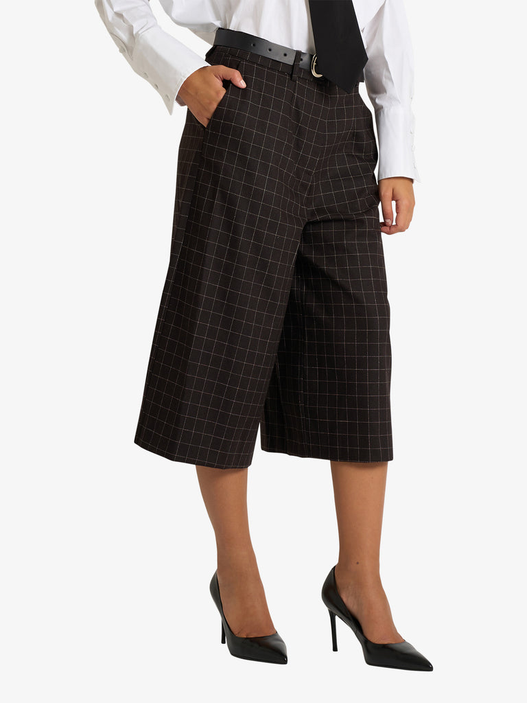 SOUVENIR pantalone bermuda a quadri donna marrone