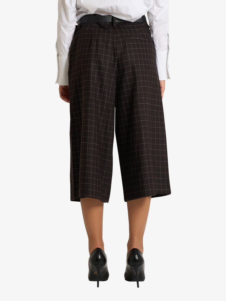 SOUVENIR pantalone bermuda a quadri donna marrone