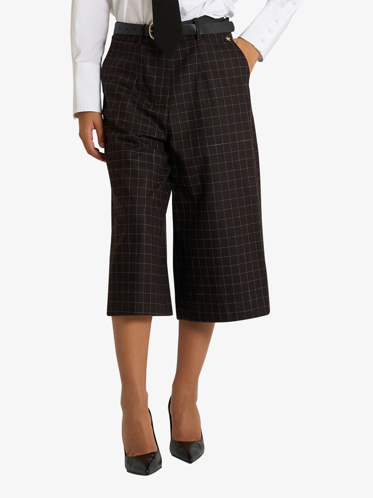 SOUVENIR pantalone bermuda a quadri donna marrone