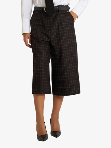 SOUVENIR pantalone bermuda a quadri donna marrone