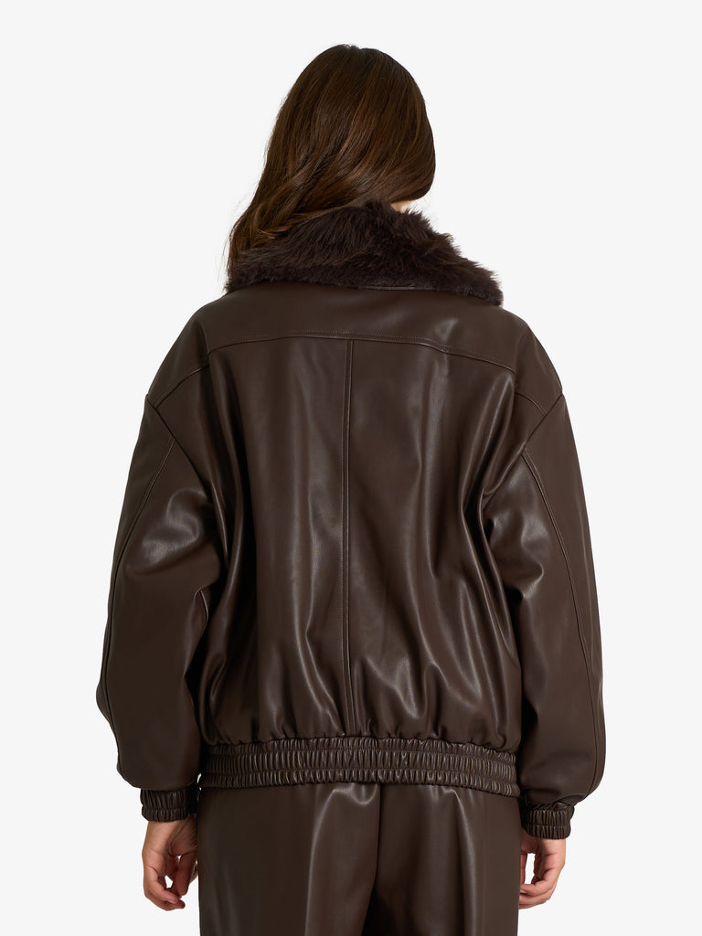 SOUVENIR bomber con pelo sintetico donna marrone