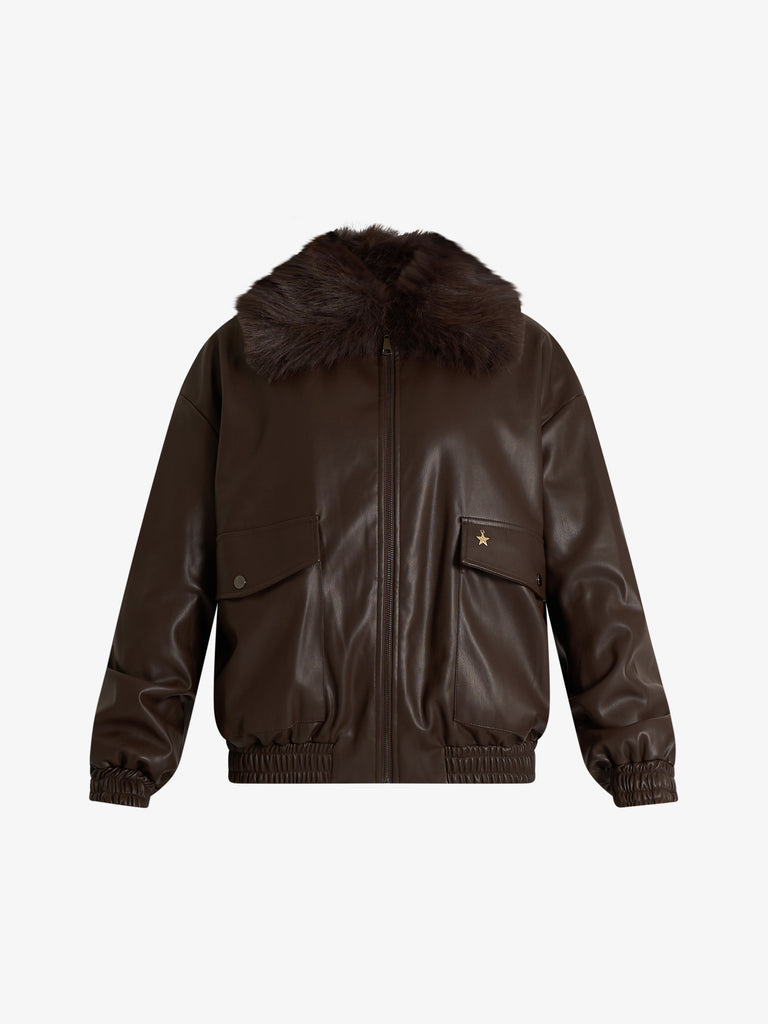 SOUVENIR bomber con pelo sintetico donna marrone