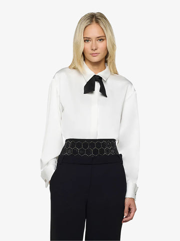 SPACE SIMONA CORSELLINI camicia con fiocco donna bianco