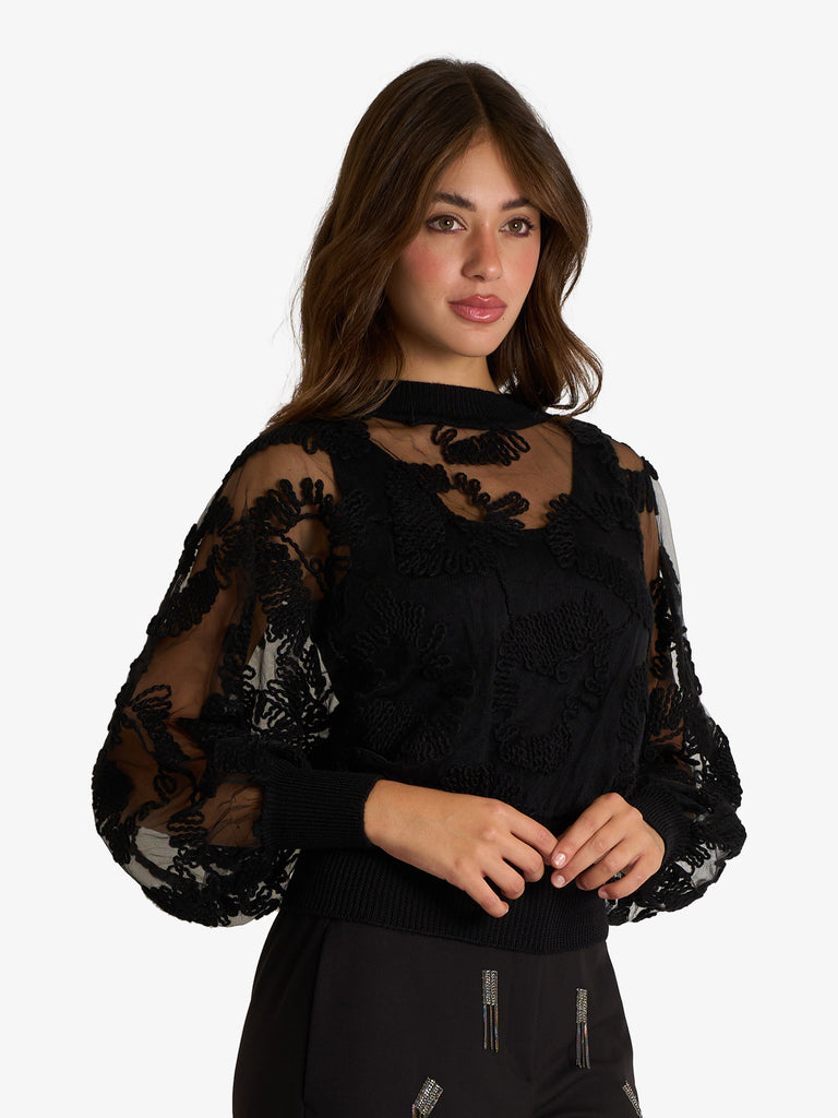 SPACE SIMONA CORSELLINI maglia a maniche lunghe con ricamo donna nero