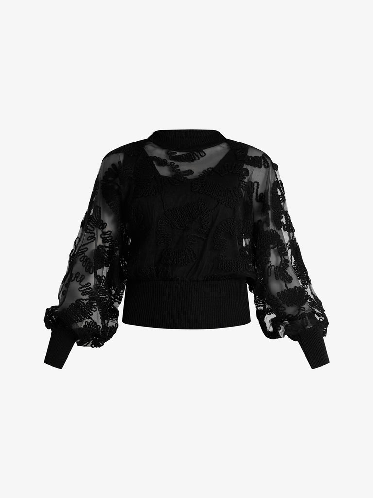 SPACE SIMONA CORSELLINI maglia a maniche lunghe con ricamo donna nero