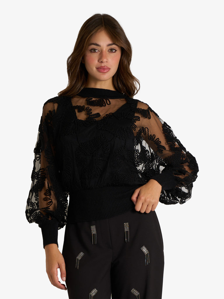 SPACE SIMONA CORSELLINI maglia a maniche lunghe con ricamo donna nero