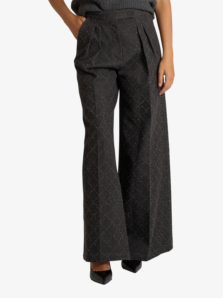 SPACE SIMONA CORSELLINI pantalone con pinces donna nero cotone
