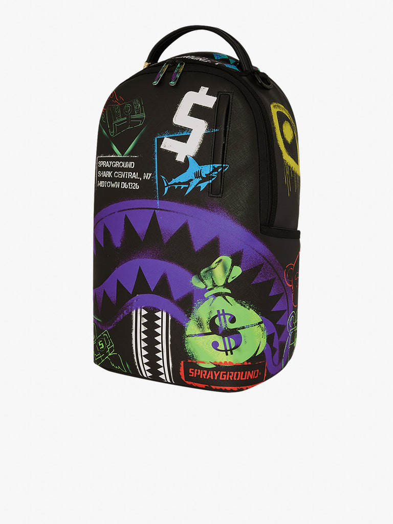 SPRAYGROUND zaino shark central stencils- black dlxsv 910B7620NSZ pvc multicolor