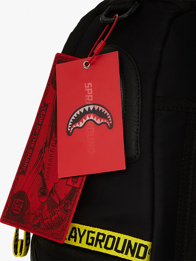 SPRAYGROUND zaino shark central yellow tape dlx satin 910B7736NSZ nero