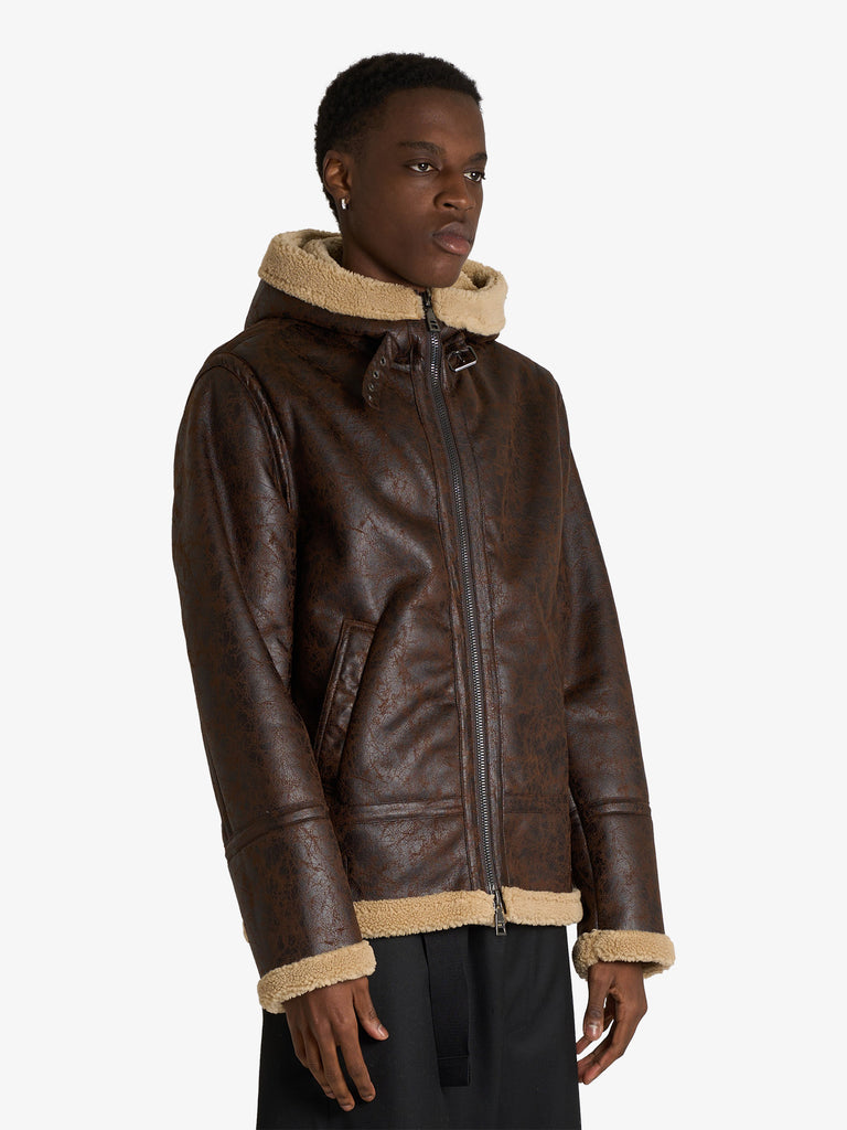SSEINSE giubbotto con cappuccio shearling uomo marrone