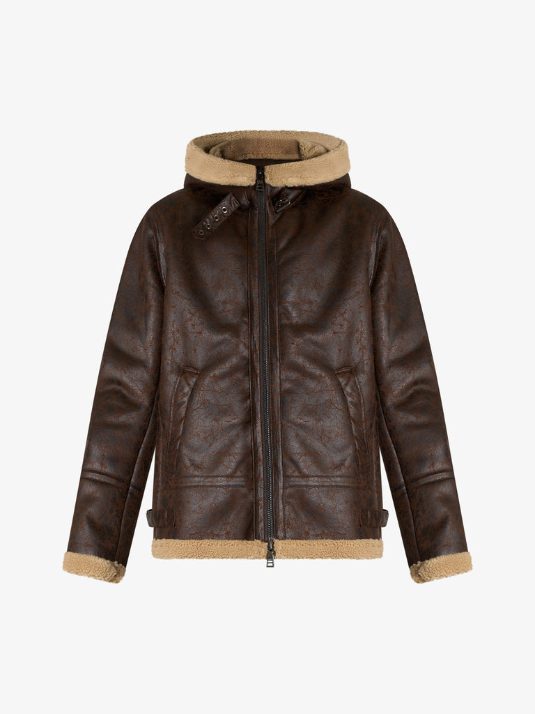 SSEINSE giubbotto con cappuccio shearling uomo marrone