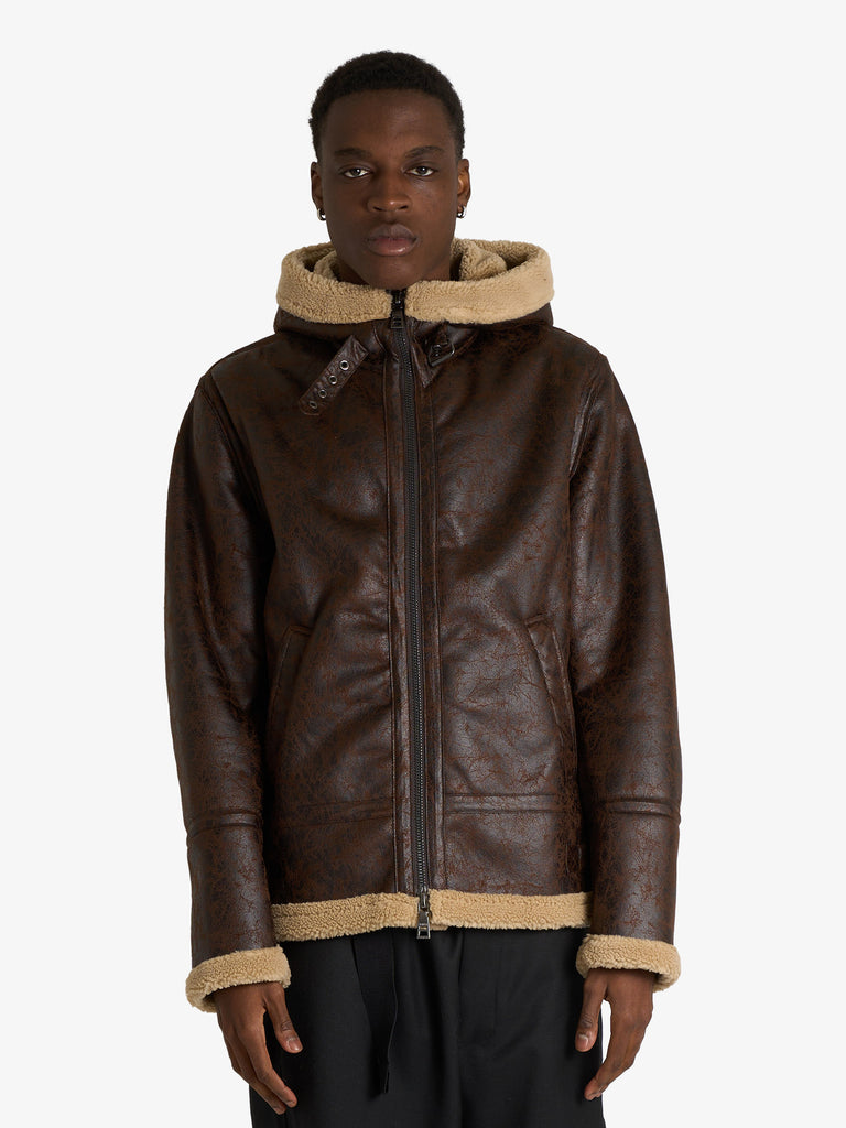 SSEINSE giubbotto con cappuccio shearling uomo marrone