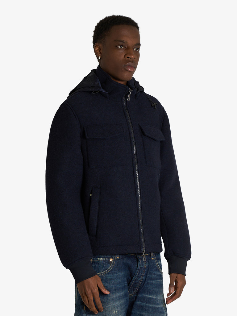 SSEINSE giubbotto con cappuccio in misto lana uomo blu