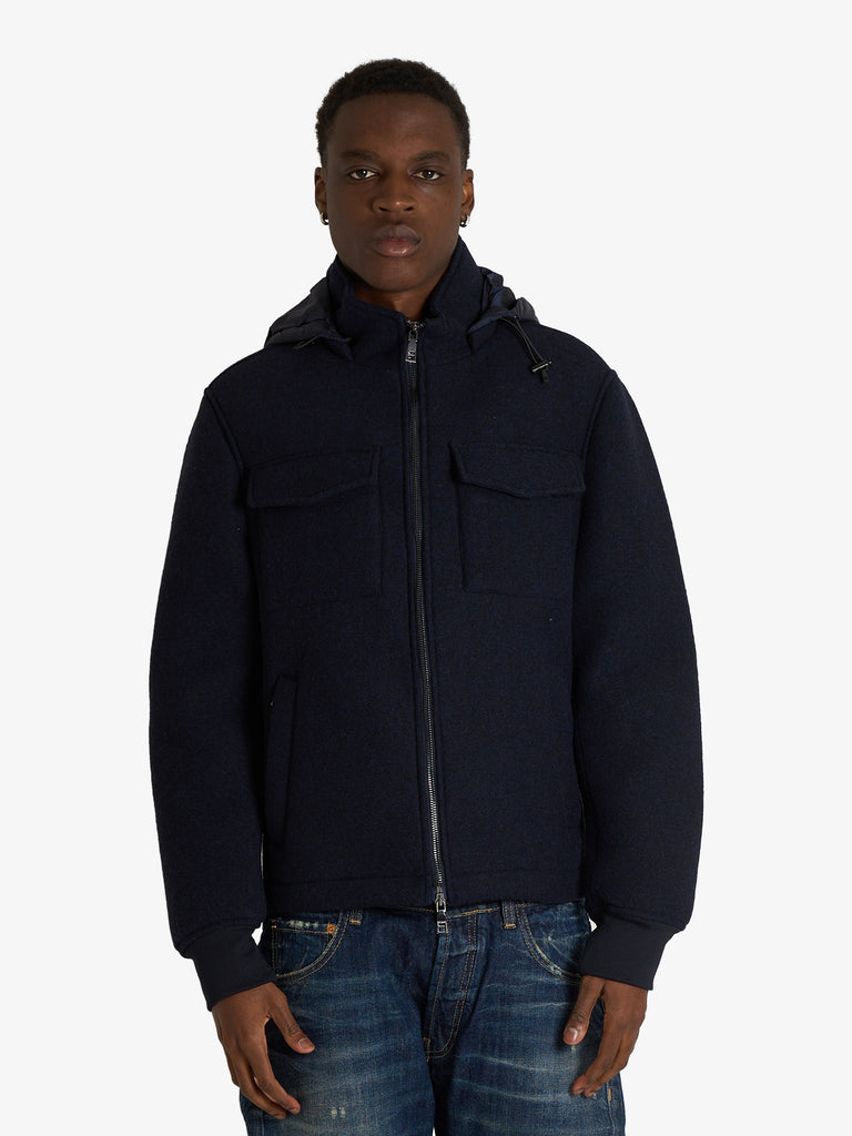 SSEINSE giubbotto con cappuccio in misto lana uomo blu