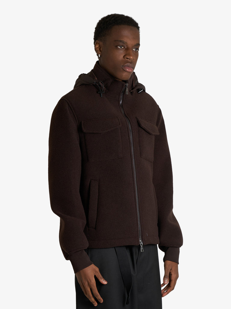 SSEINSE giubbotto con cappuccio in misto lana uomo marrone