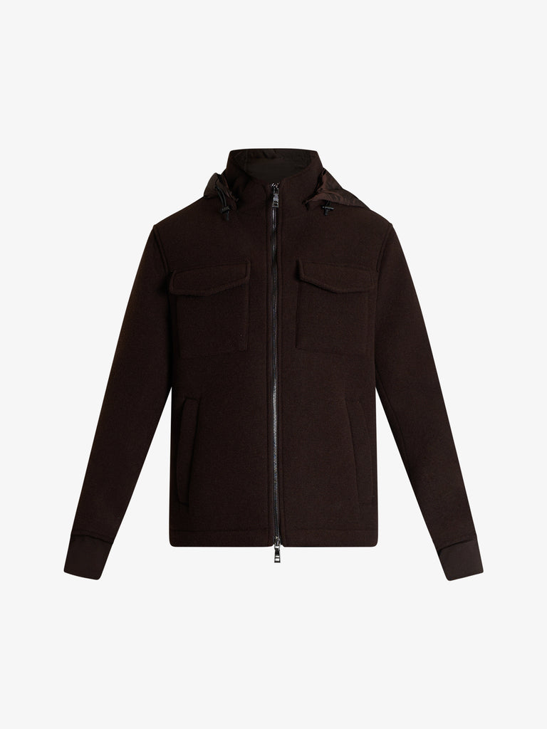 SSEINSE giubbotto con cappuccio in misto lana uomo marrone