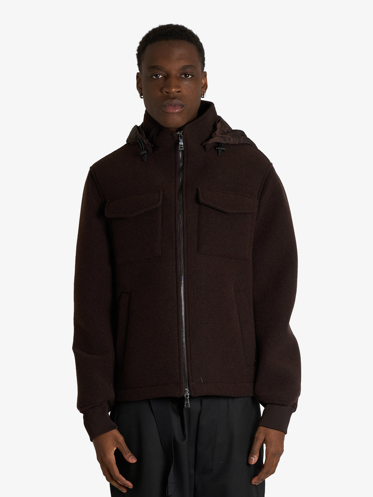 SSEINSE giubbotto con cappuccio in misto lana uomo marrone