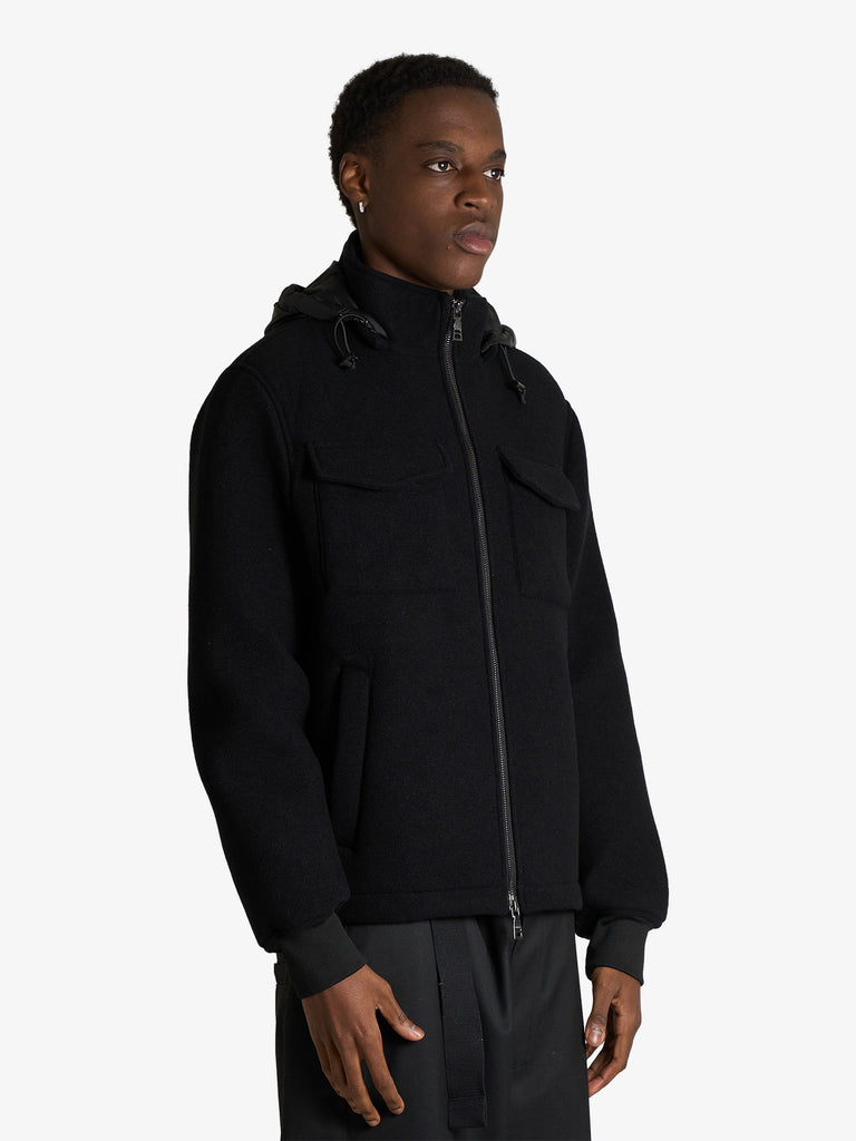 SSEINSE giubbotto con cappuccio in misto lana uomo nero