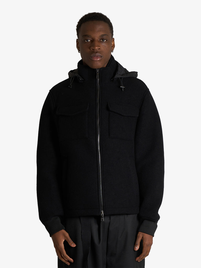 SSEINSE giubbotto con cappuccio in misto lana uomo nero