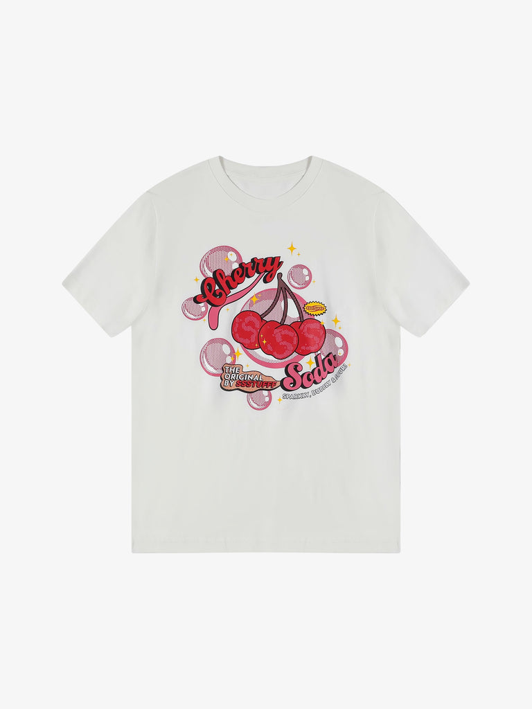 SSSTUFFF t-shirt cherry soda unisex bianco cotone