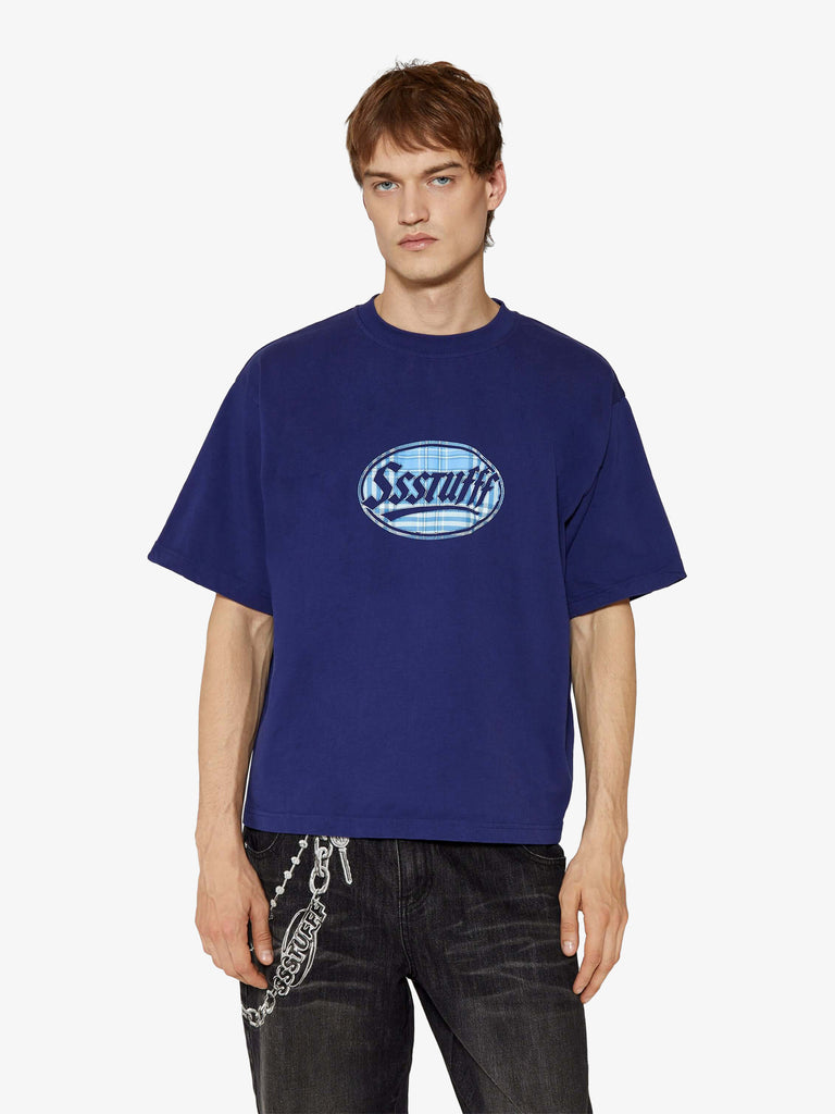 SSSTUFFF t-shirt a sbuffo con cuciture finte unisex blu cotone