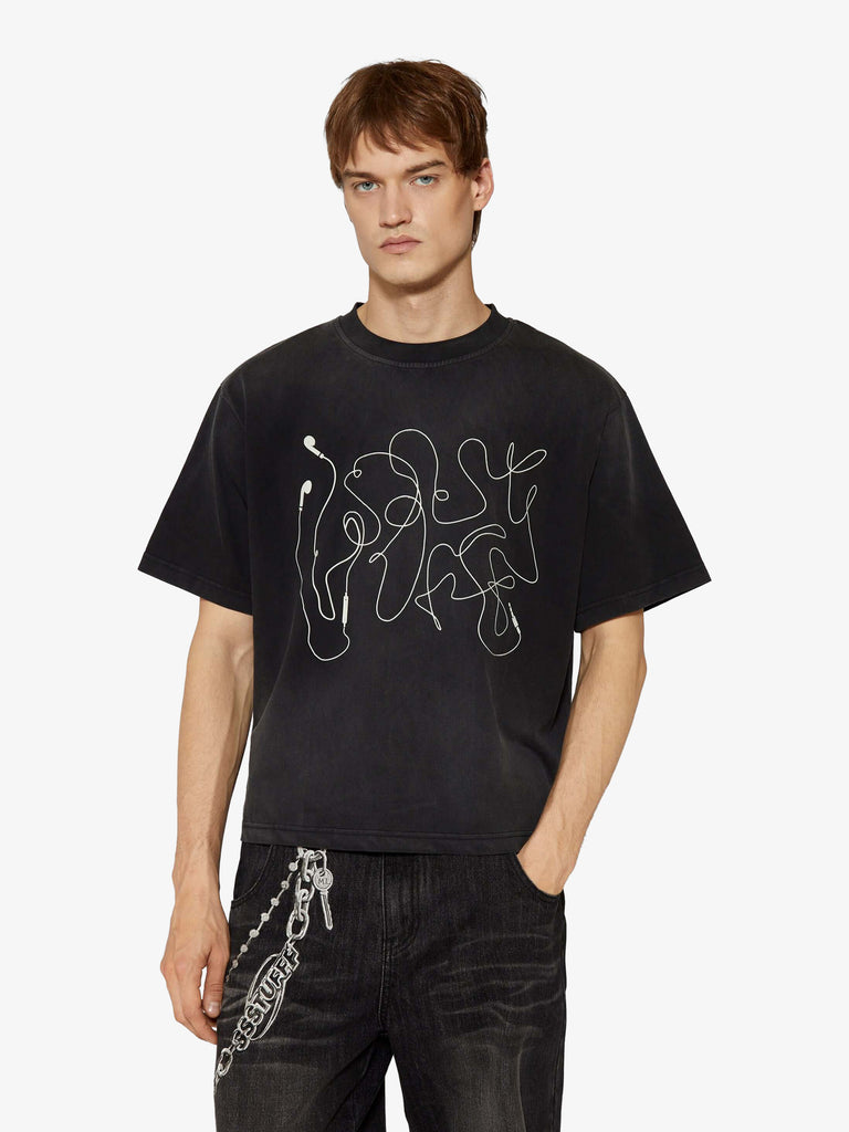 SSSTUFFF t-shirt 3d cable logo unisex grigio cotone