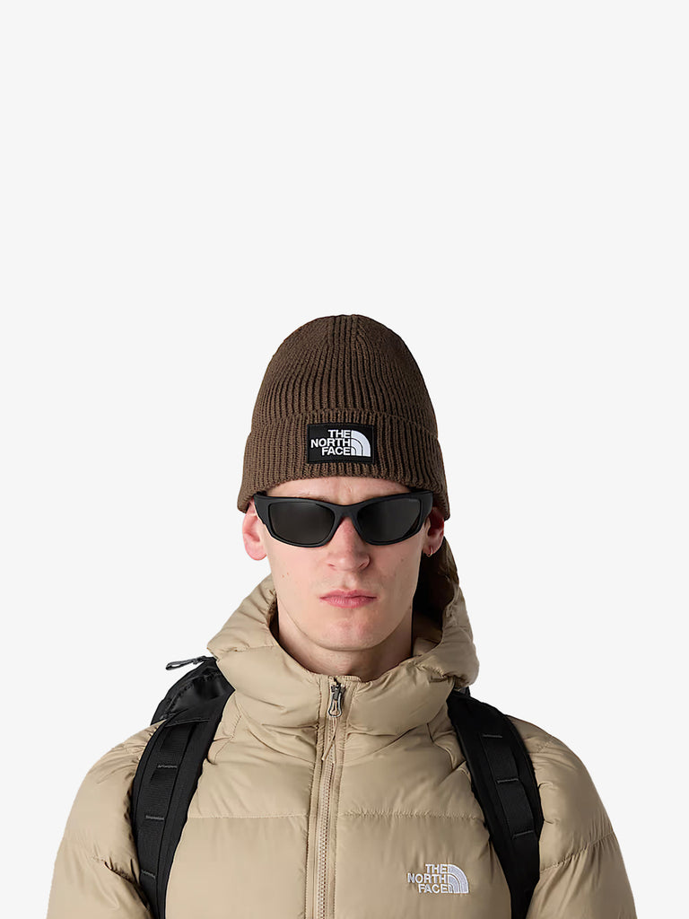 THE NORTH FACE cappello con risvolto e logo box tnf marrone