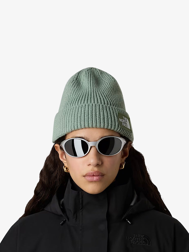 THE NORTH FACE cappello con risvolto e logo box tnf verde