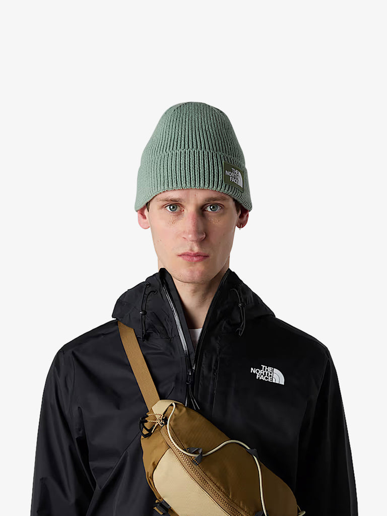 THE NORTH FACE cappello con risvolto e logo box tnf verde