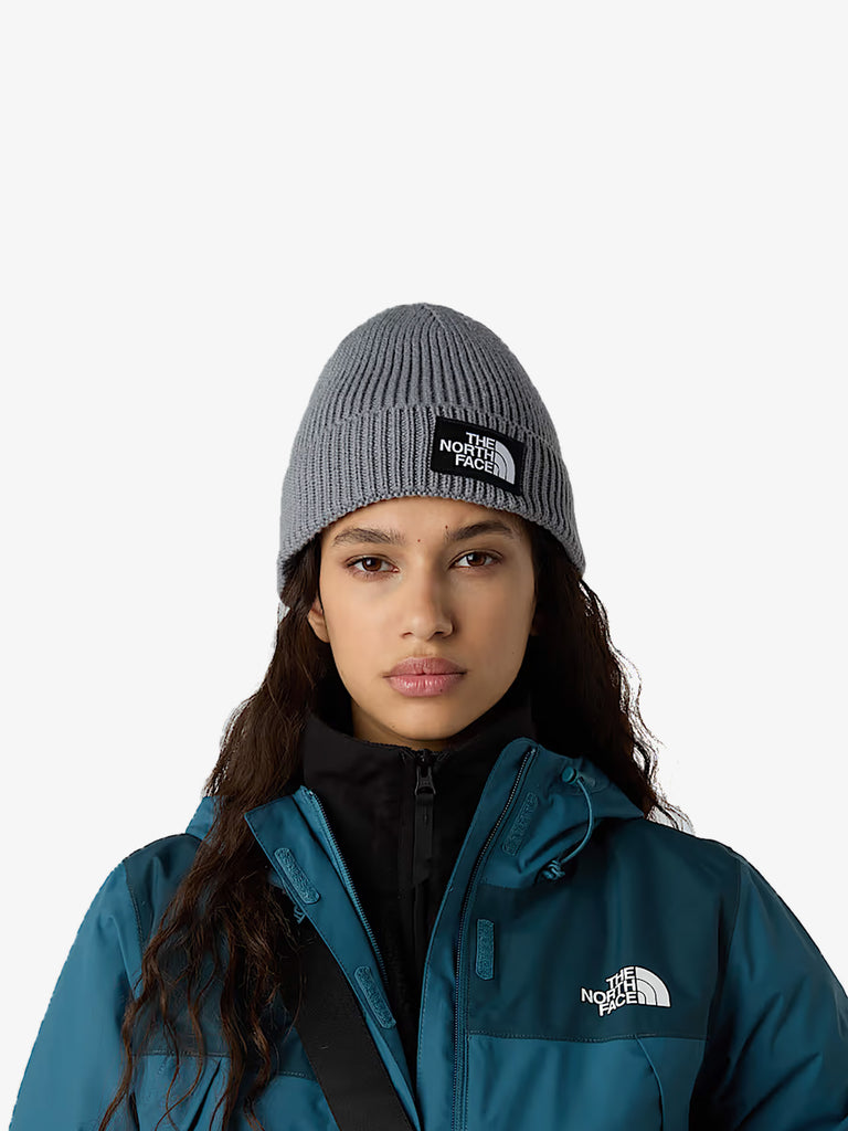 THE NORTH FACE cappello con risvolto e logo box tnf grigio