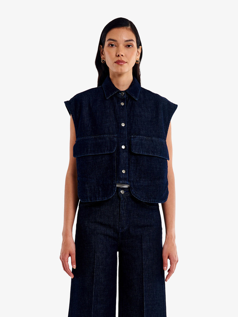 VICOLO camicia gilet con tasche in denim donna