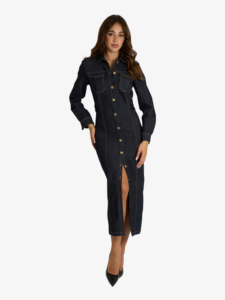 VICOLO abito midi anita donna denim cotone