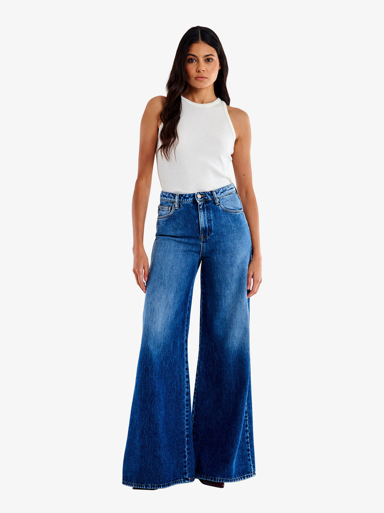 VICOLO jeans sidney basic wide leg donna blu cotone