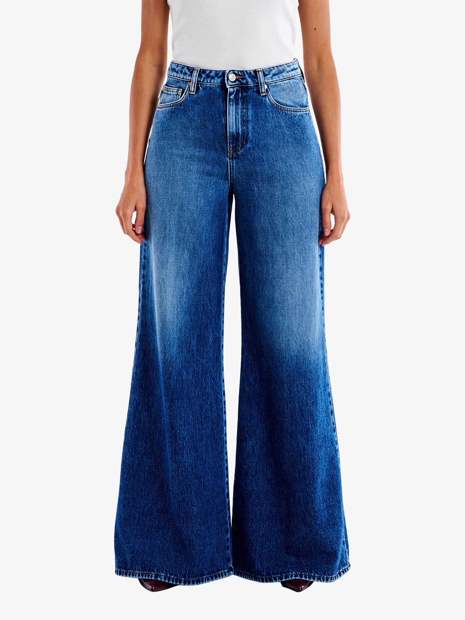 VICOLO jeans sidney basic wide leg donna blu cotone