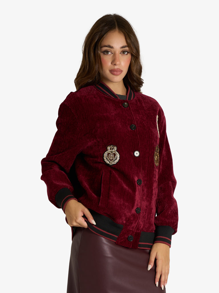 VICOLO blazer varsity con applicazioni donna bordeaux