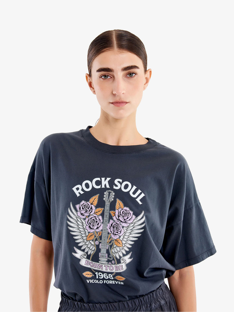 VICOLO t-shirt rock soul donna grigio cotone