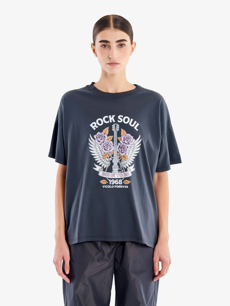 VICOLO t-shirt rock soul donna grigio cotone