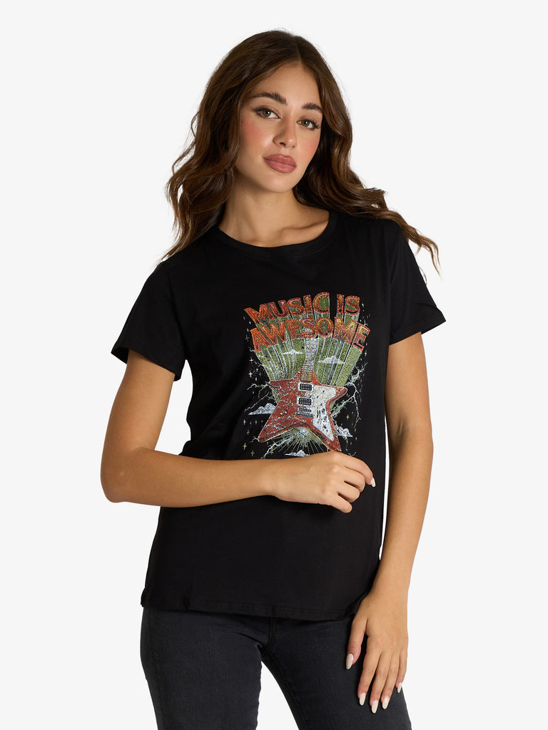VICOLO t-shirt music is awesone donna nero cotone