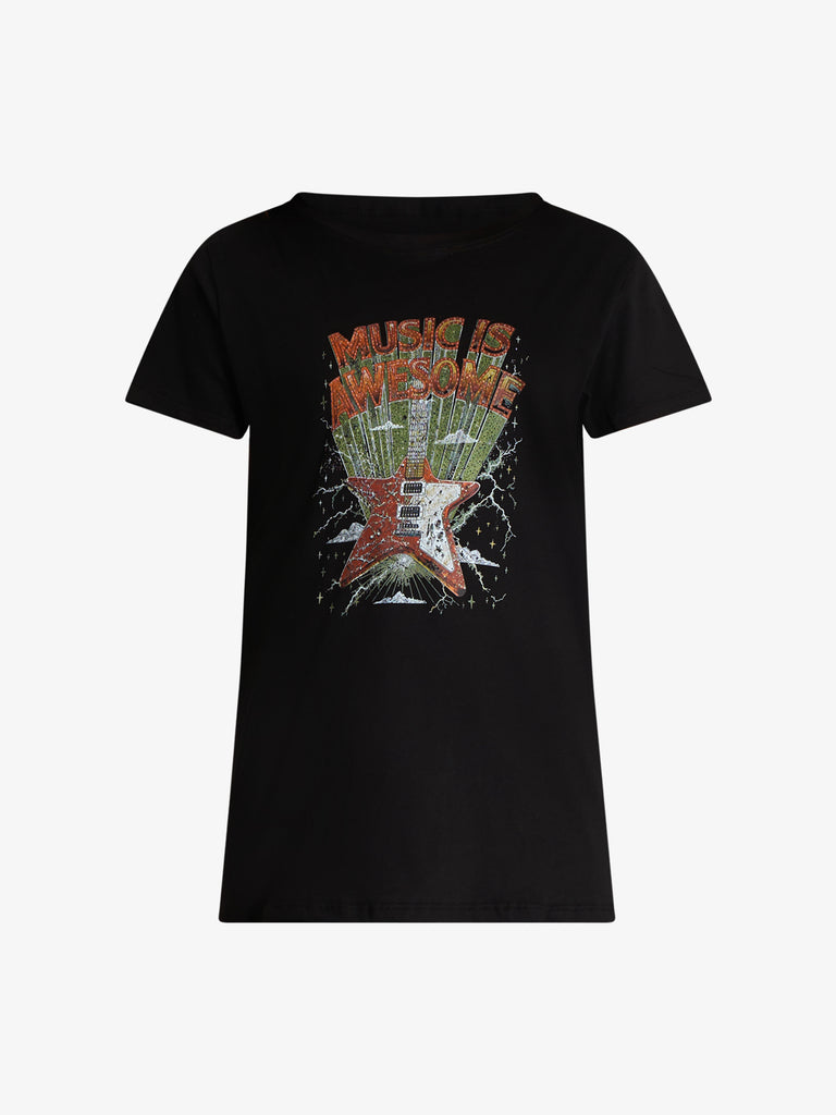 VICOLO t-shirt music is awesone donna nero cotone
