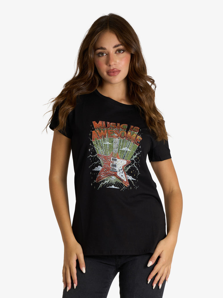 VICOLO t-shirt music is awesone donna nero cotone
