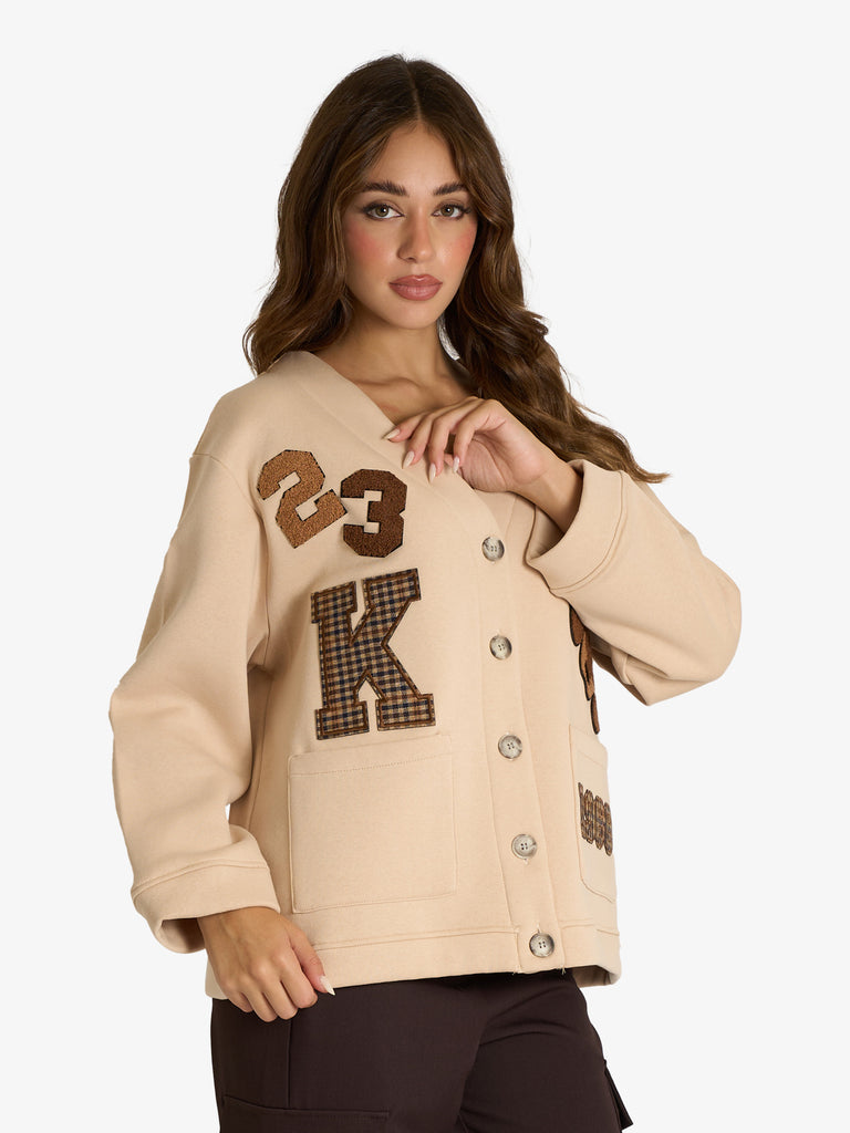 VICOLO cardigan con patch donna beige cotone