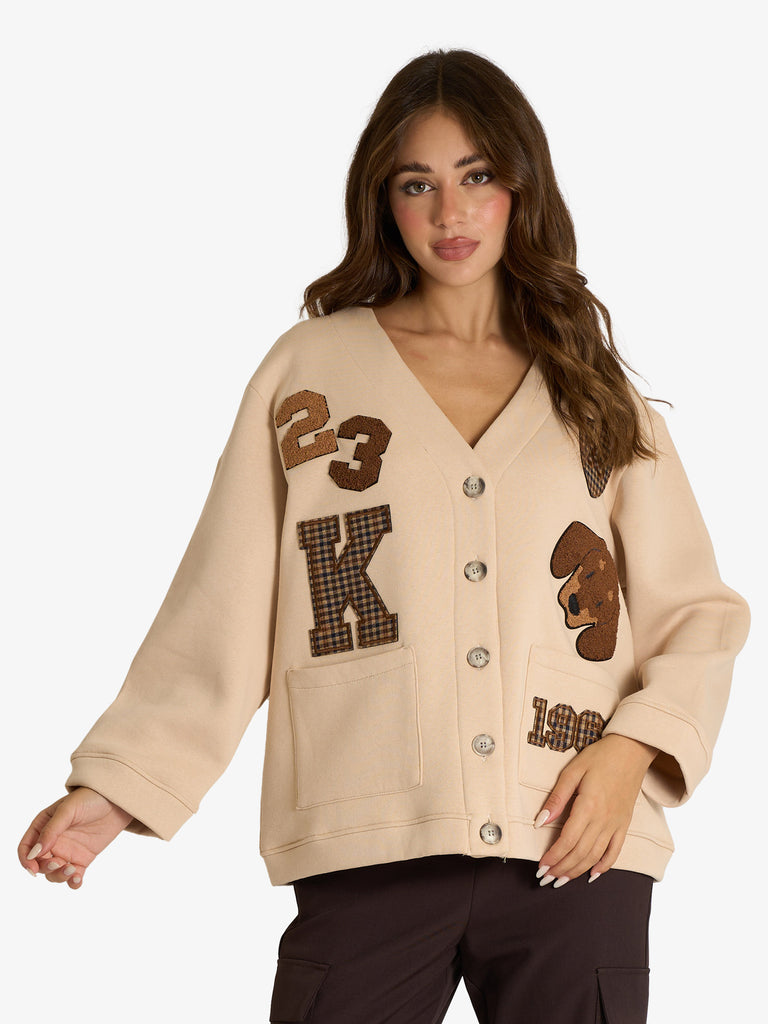 VICOLO cardigan con patch donna beige cotone