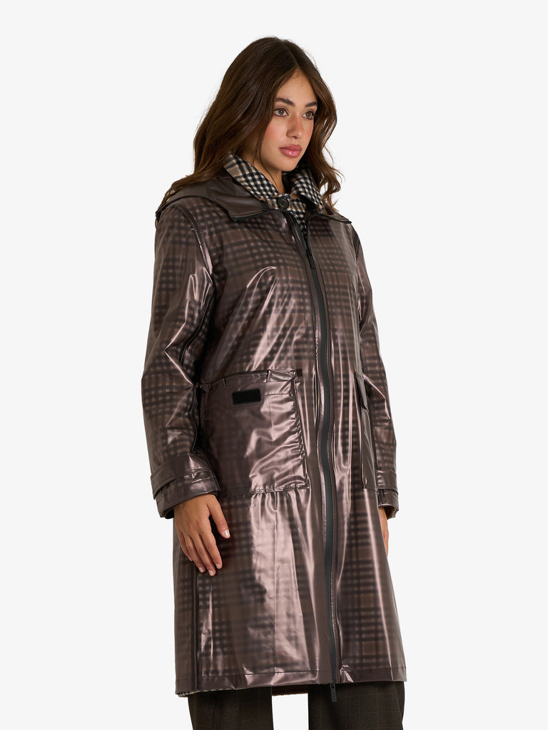 VICOLO cappotto a quadri con impermeabile donna grigio