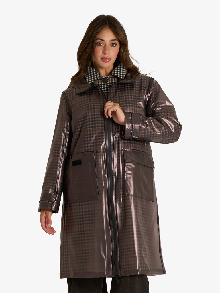 VICOLO cappotto a quadri con impermeabile donna grigio