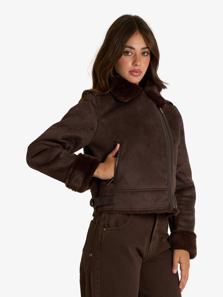 VICOLO capospalla biker cropped donna beige