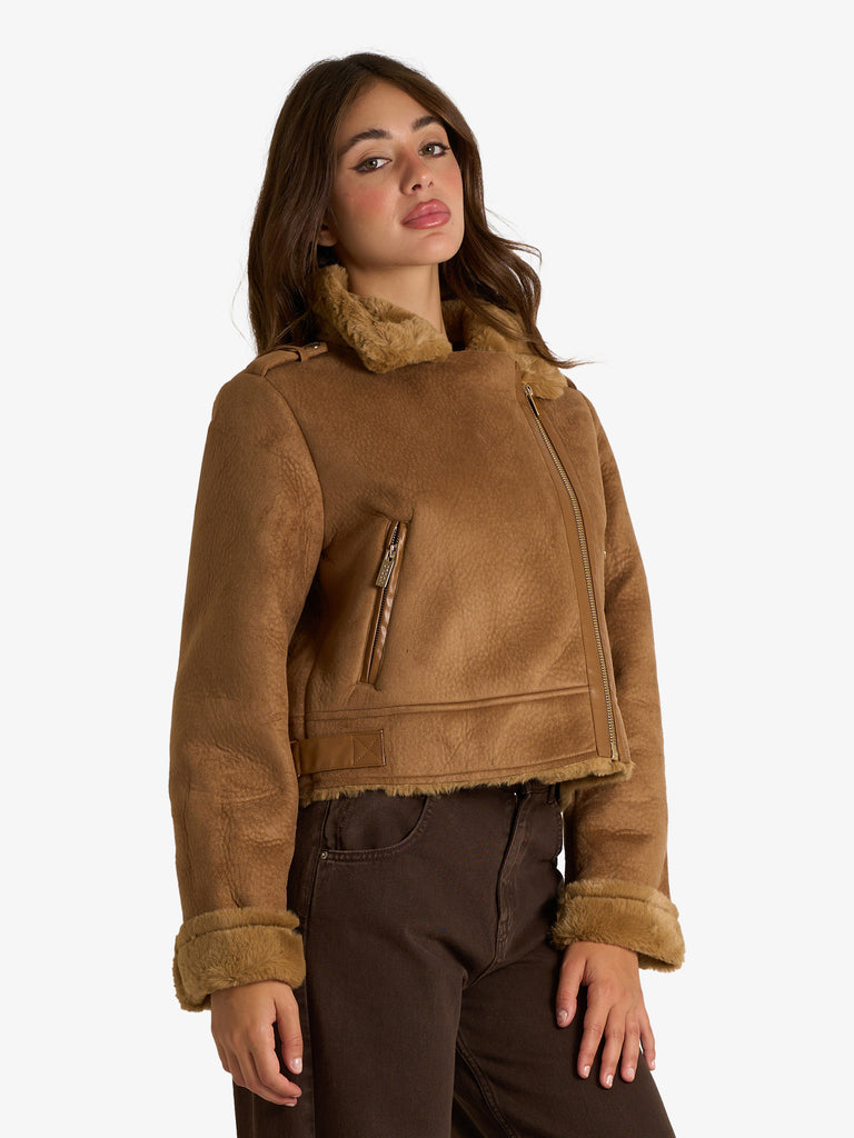 VICOLO capospalla biker cropped donna marrone